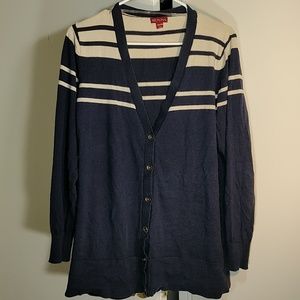 Striped navy button down long sleeve sweater